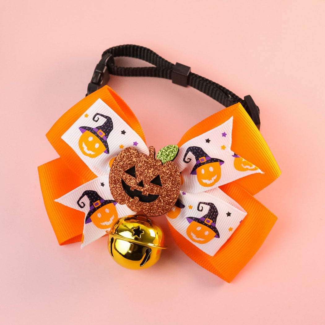 Halloweek - Bell Accent Pumpkin Bow Tie Pet Collar