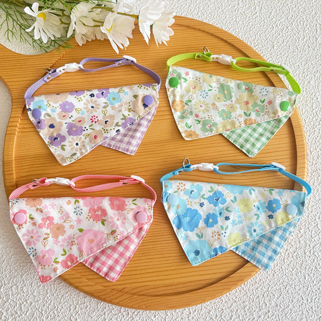 Mokka - Floral Print Adjustable Cat Bandana Collar