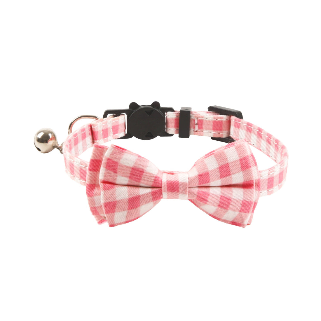 Mokka cat collar with floral and gingham bow arranged on neutral surface