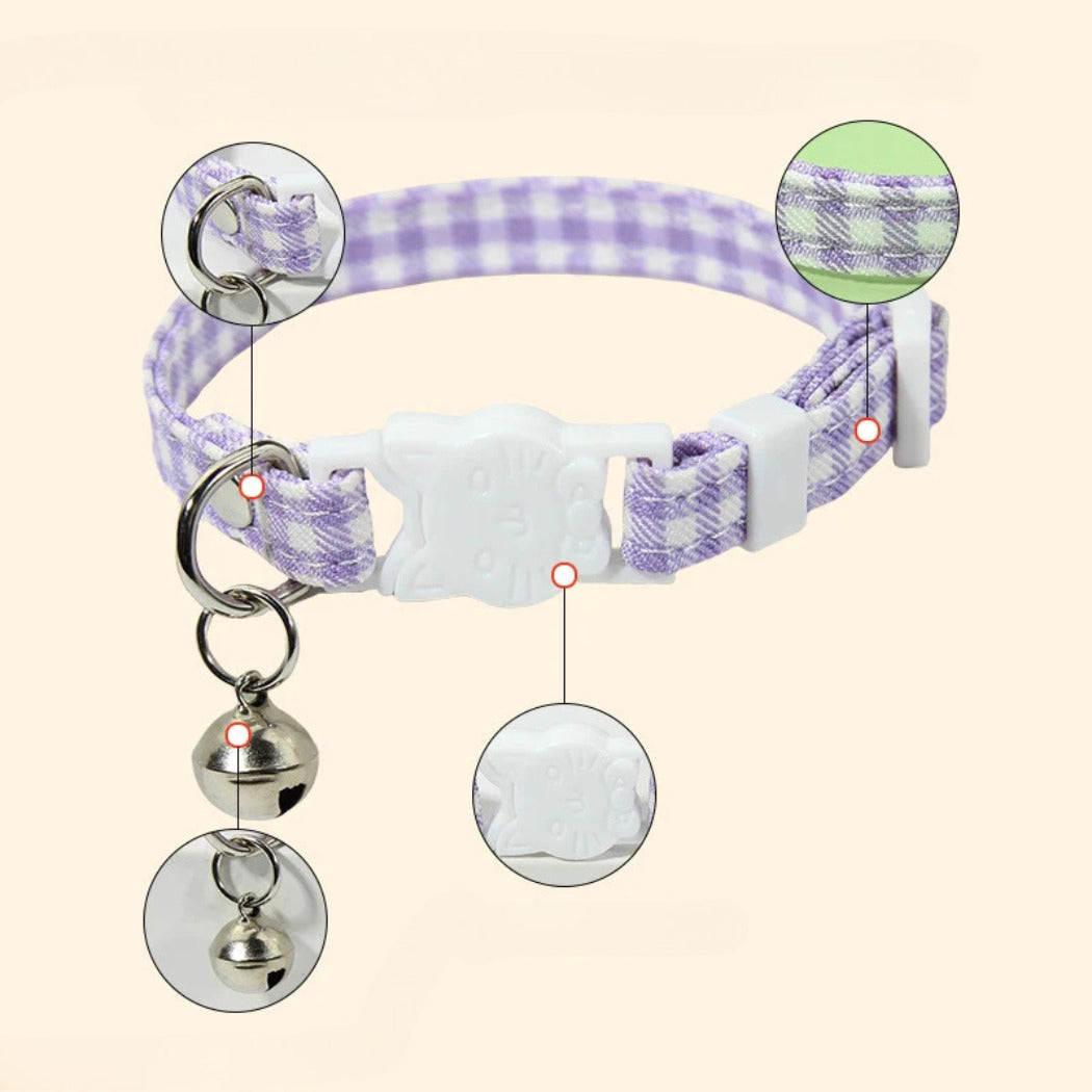 Mokka - Gingham Check Breakaway Bell Cat Collar