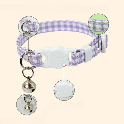 Mokka - Gingham Check Breakaway Bell Cat Collar