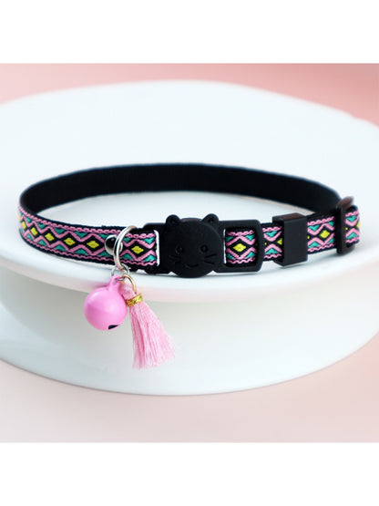 Mokka Boho pattern adjustable cat collar displayed with matching leash accessory