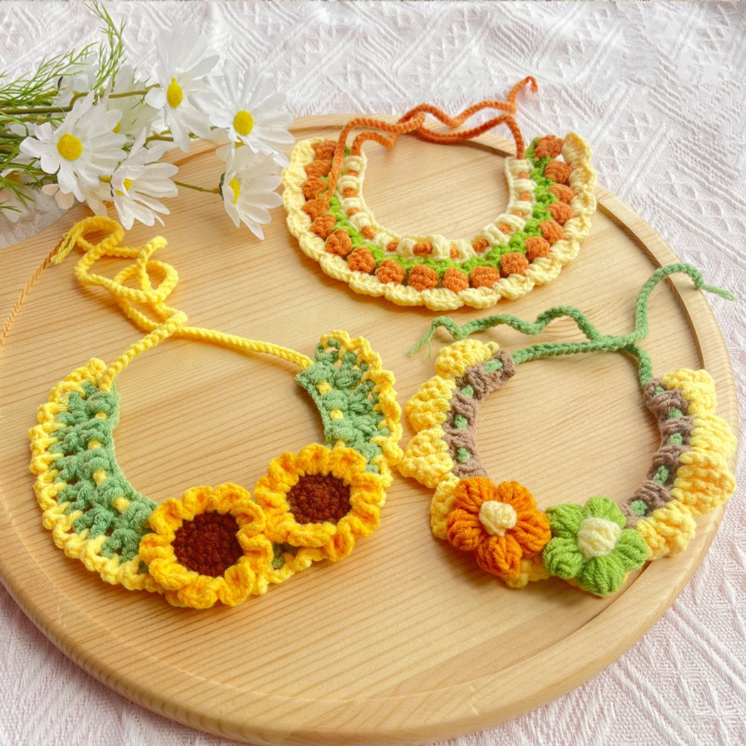 Mokka - Sunflower Crochet Tie-On Cat Collar