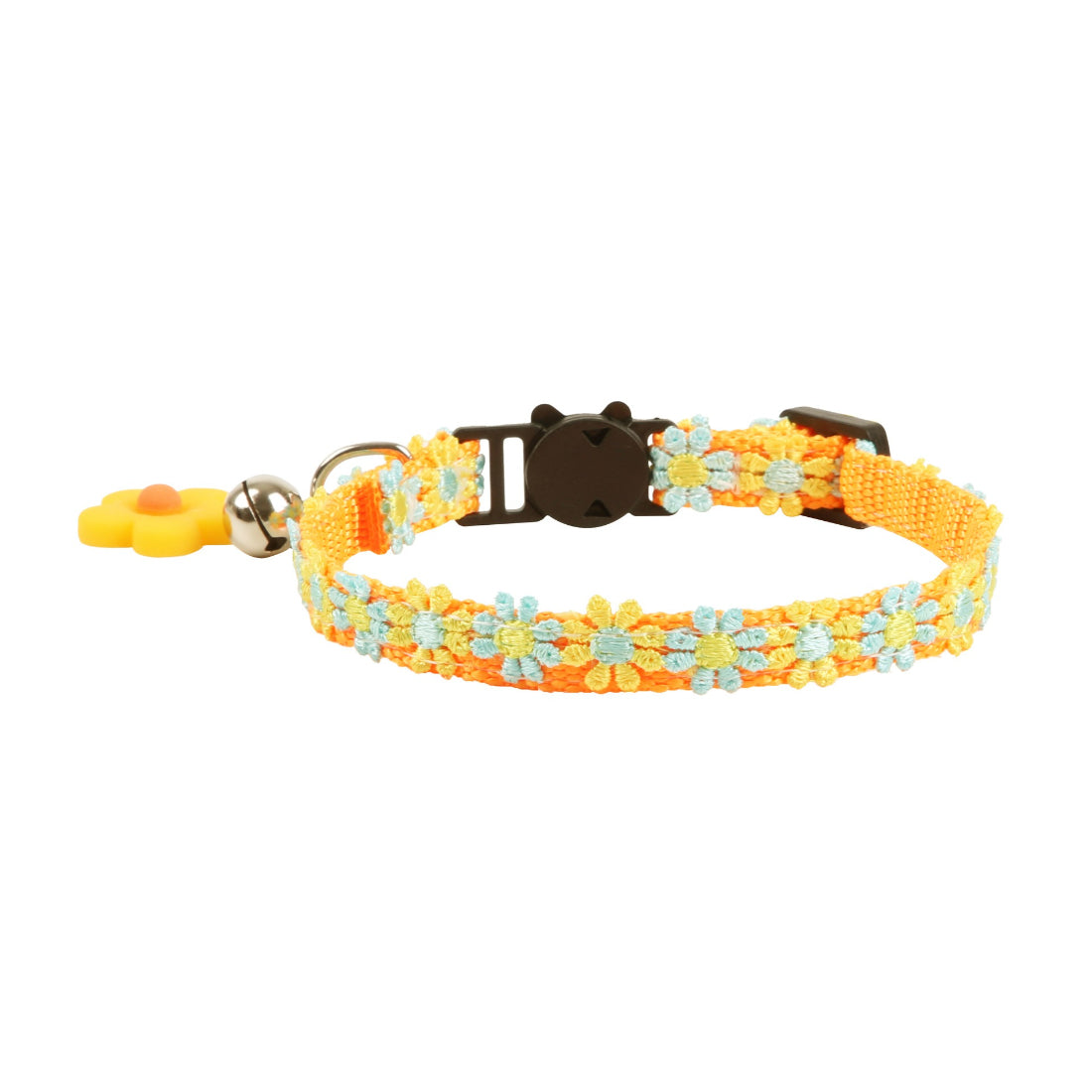 Rainbow daisy design on Mokka cat collar shown in full length
