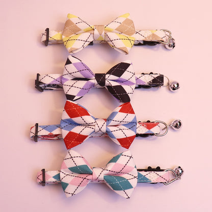 Mokka - Elegant Argyle Print Bow Tie Cat Collar