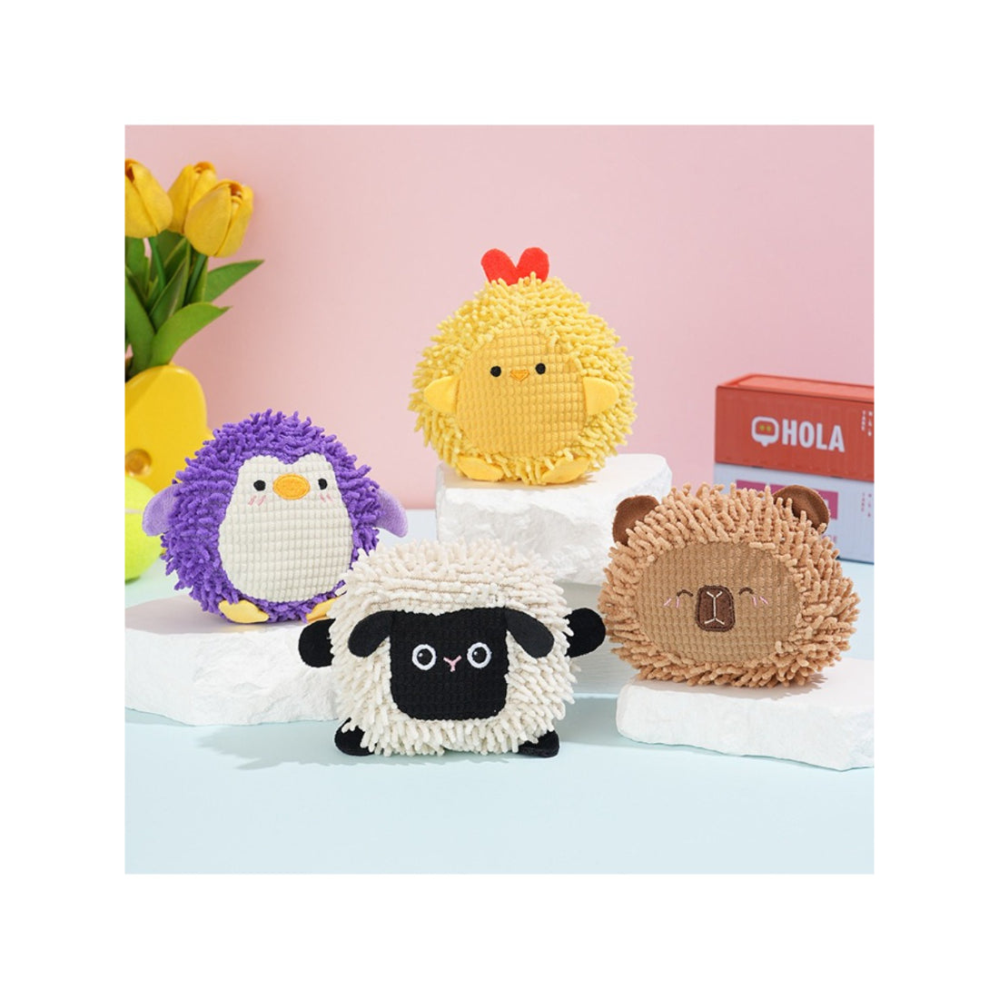 Petkin Shaggy Animal Friend dog toy in brown and white plush with floppy ears