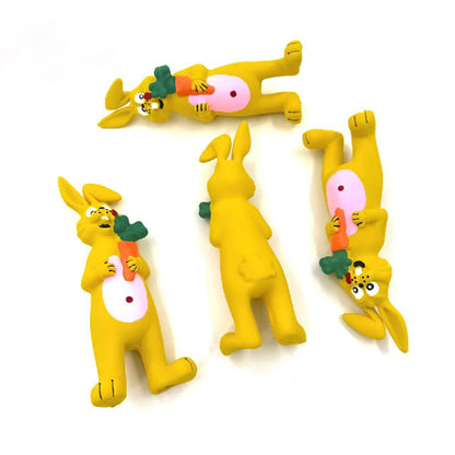 Petkin Squeaky Bunny Dog Toy on white background highlighting its colorful carrot and bunny features