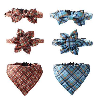Mokka Plaid Breakaway Cat Collar in brown and beige plaid pattern
