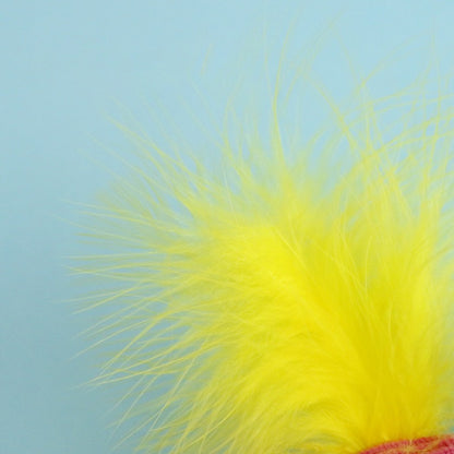 Top view of Moo colorful feather fish cat toy showing fish shape and colorful feathers