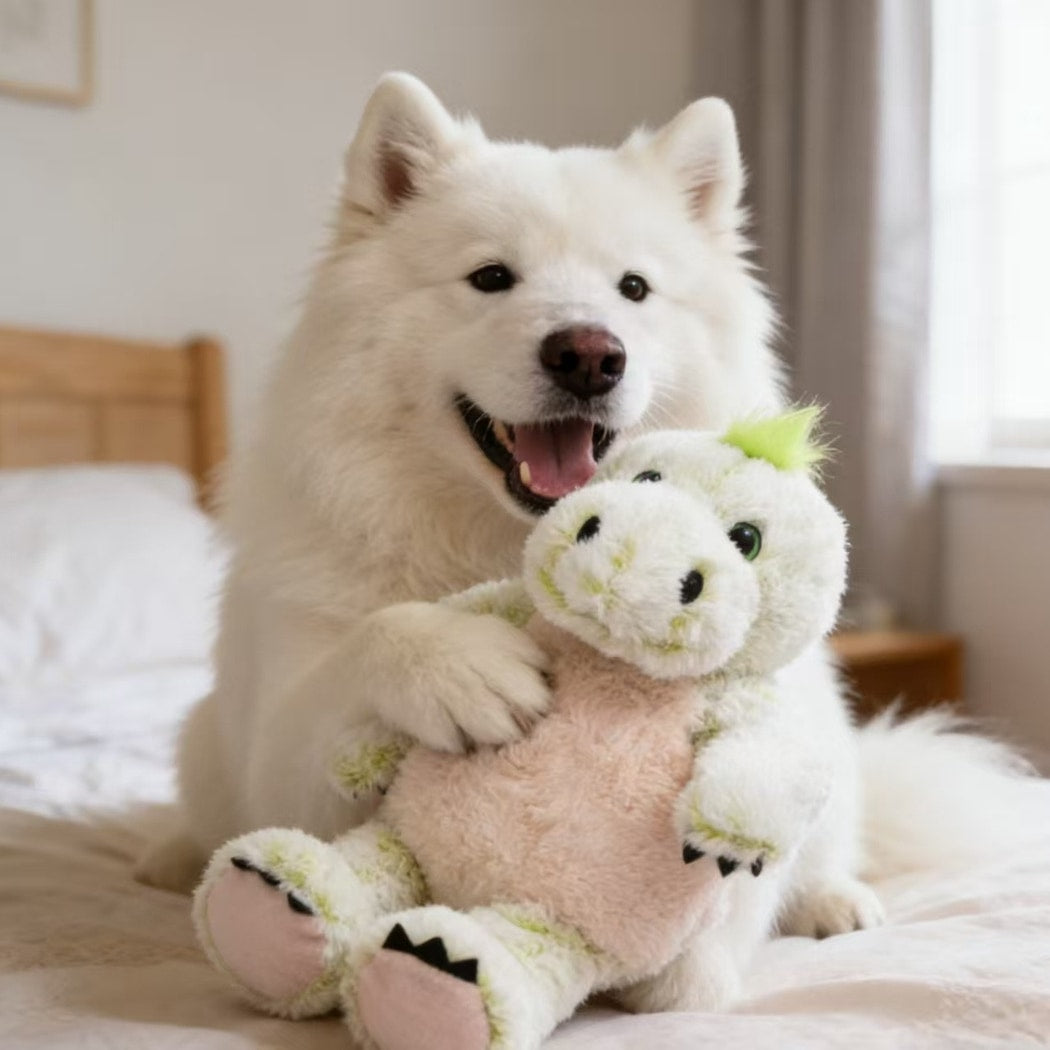Petkin - Soft Plush Dinosaur Dog Toy with Squeaker