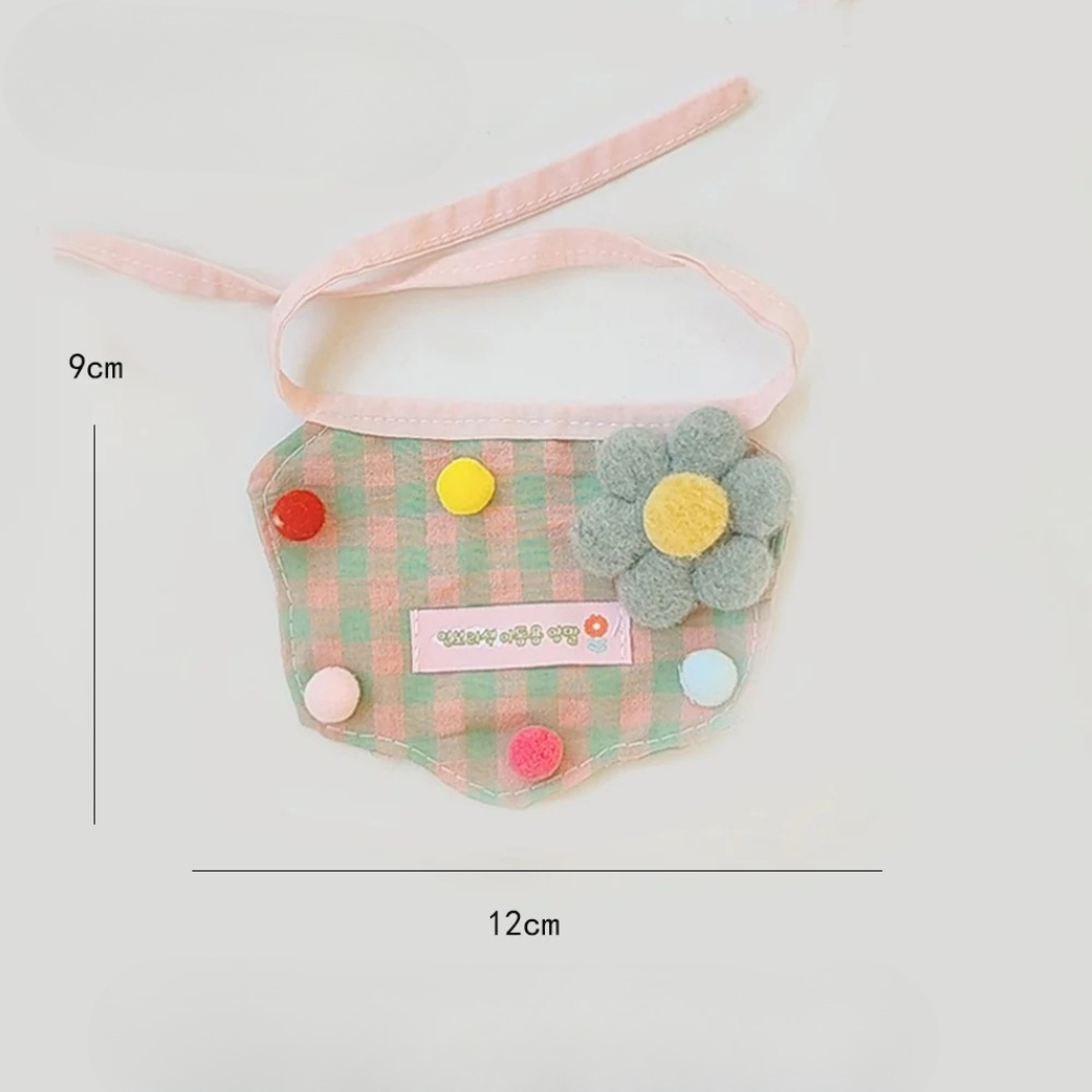 Mokka - Gingham Flower Pom-Pom Bib Pet Neckwear