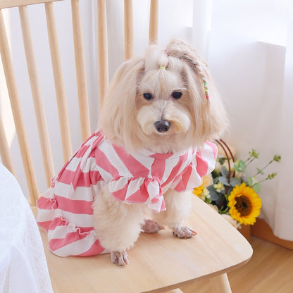 Ozzie - Ruffle Trim Pink Striped Pet Dress