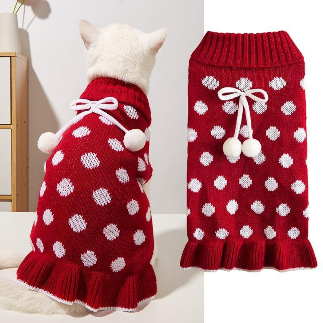 Ozzie - Bow Detail Ruffled Hem Pet Knit Sweater