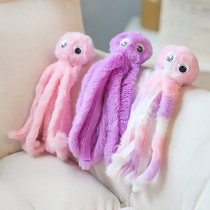 Close-up of Petkin plush octopus cat toy showing soft fabric texture