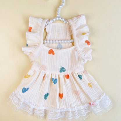 Ozzie - Light Yellow Heart Detail Ruffle Sleeve Pet Dress