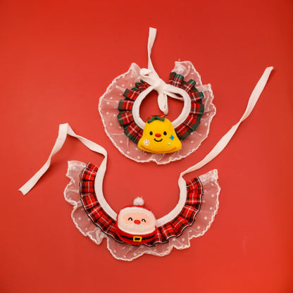 Christmoo - Cartoon Plaid Lace Trim Cat Christmas Collar