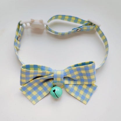 Mokka - Plaid Bow Bell Adjustable Cat Collar