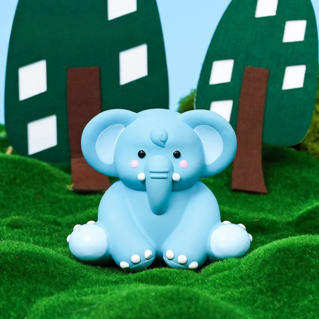 Petkin cartoon animal squeaky dog toy shaped like a blue elephant with large ears
