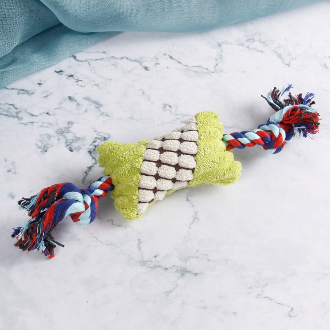 Petkin Rope Candy Plush Dog Toy showing full length of twisted rope and plush ends