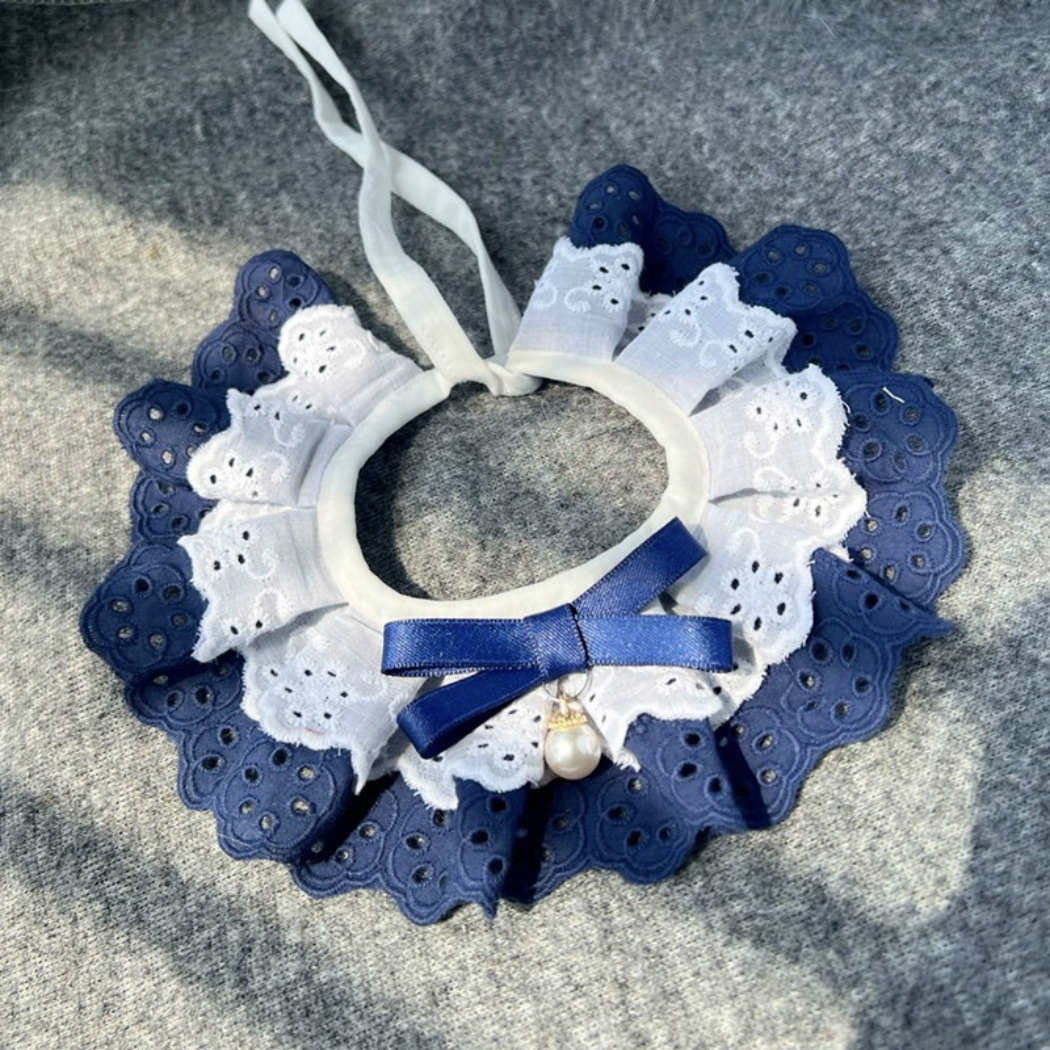 Mokka - Floral Scalloped Bow Bib Pet Neckwear