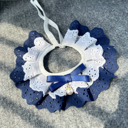 Mokka - Floral Scalloped Bow Bib Pet Neckwear
