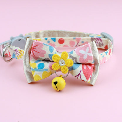 Mokka - Floral Bow Bell Accent Adjustable Cat Collar