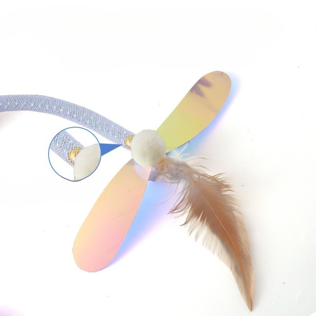 Close-up of Moo Flutter Wing Cat Teaser Wand showing detailed feather wings