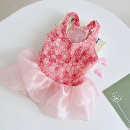 Ozzie - Rose Texture Ruffle Party Pet Dress