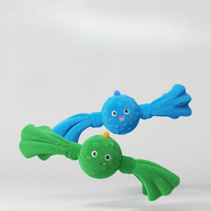 Petkin Monster Plush Ball dog toy in green with monster face design