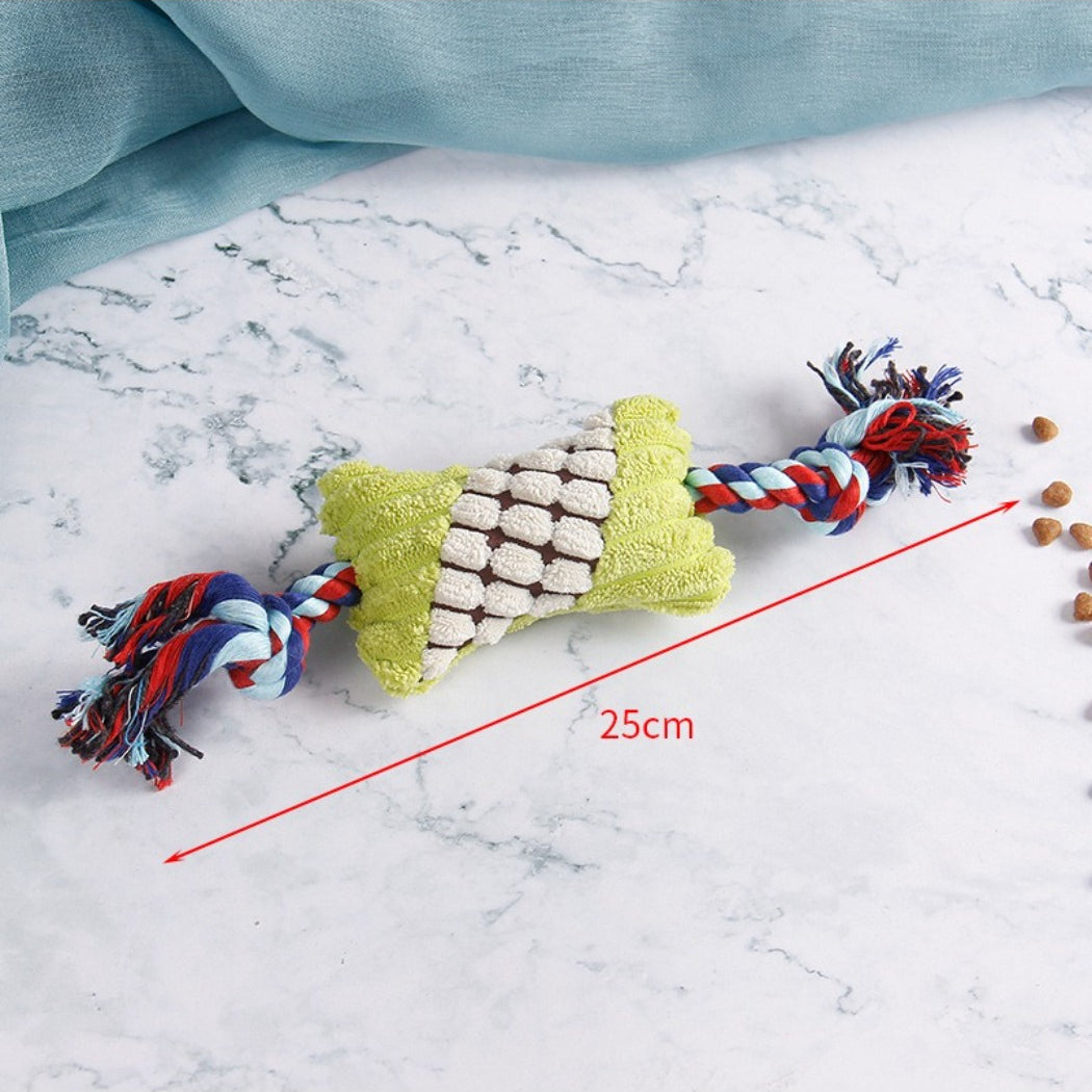 Petkin Rope Candy Plush Dog Toy with red and white rope and plush ends