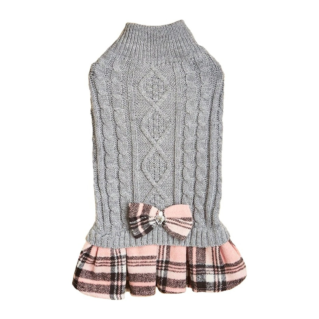 Ozzie - Plaid Hem Cable Knit Sweater Dress