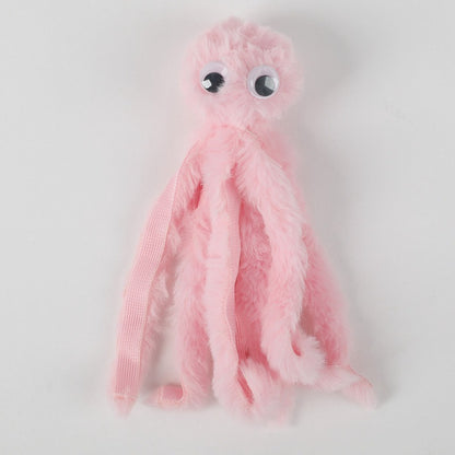 Petkin plush octopus cat toy held in hand to show size and softness