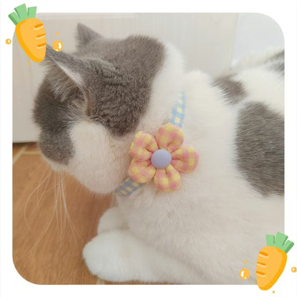 Mokka - Gingham Flower Decorative Cat Collar