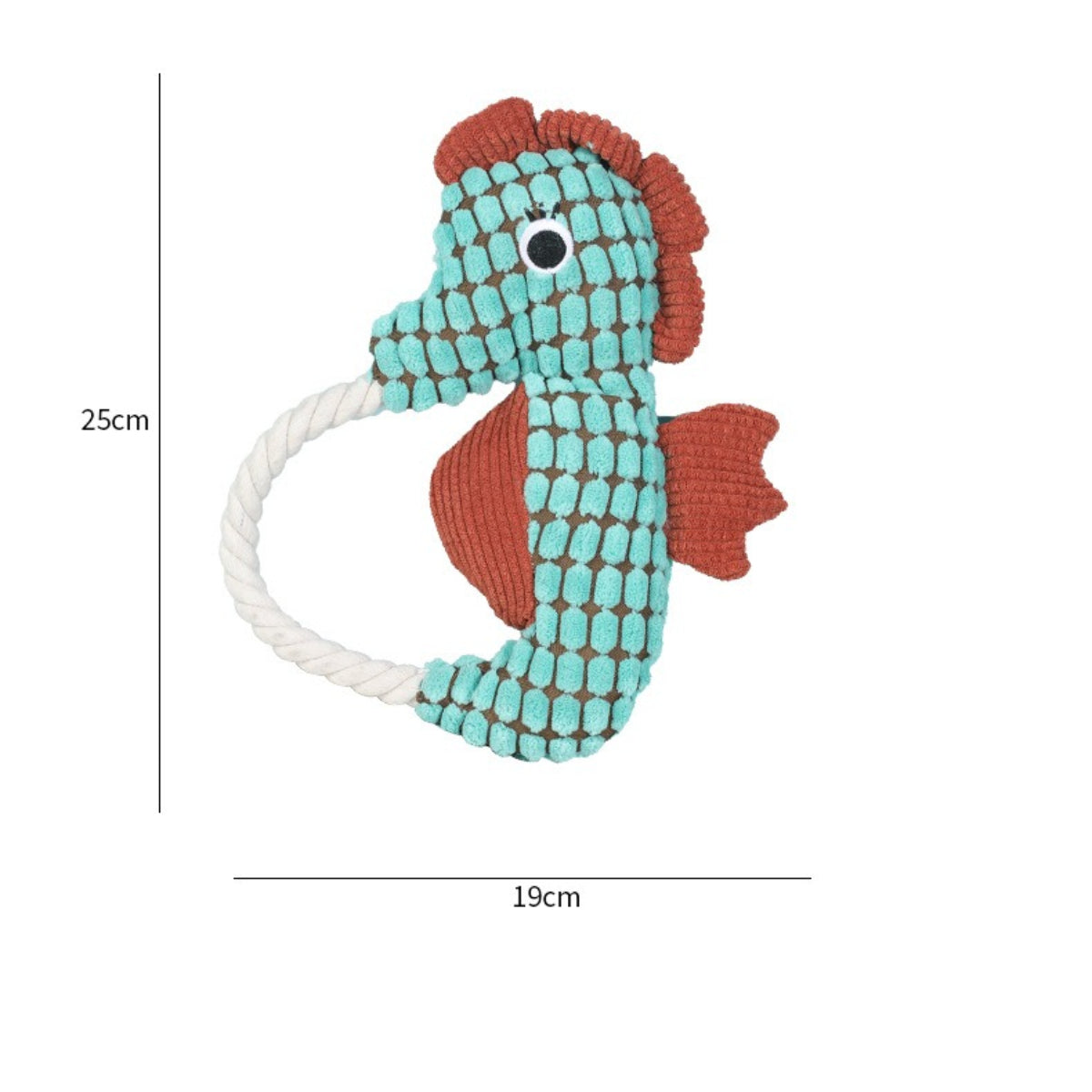 Petkin Seahorse plush rope tug dog toy with durable rope and soft plush material