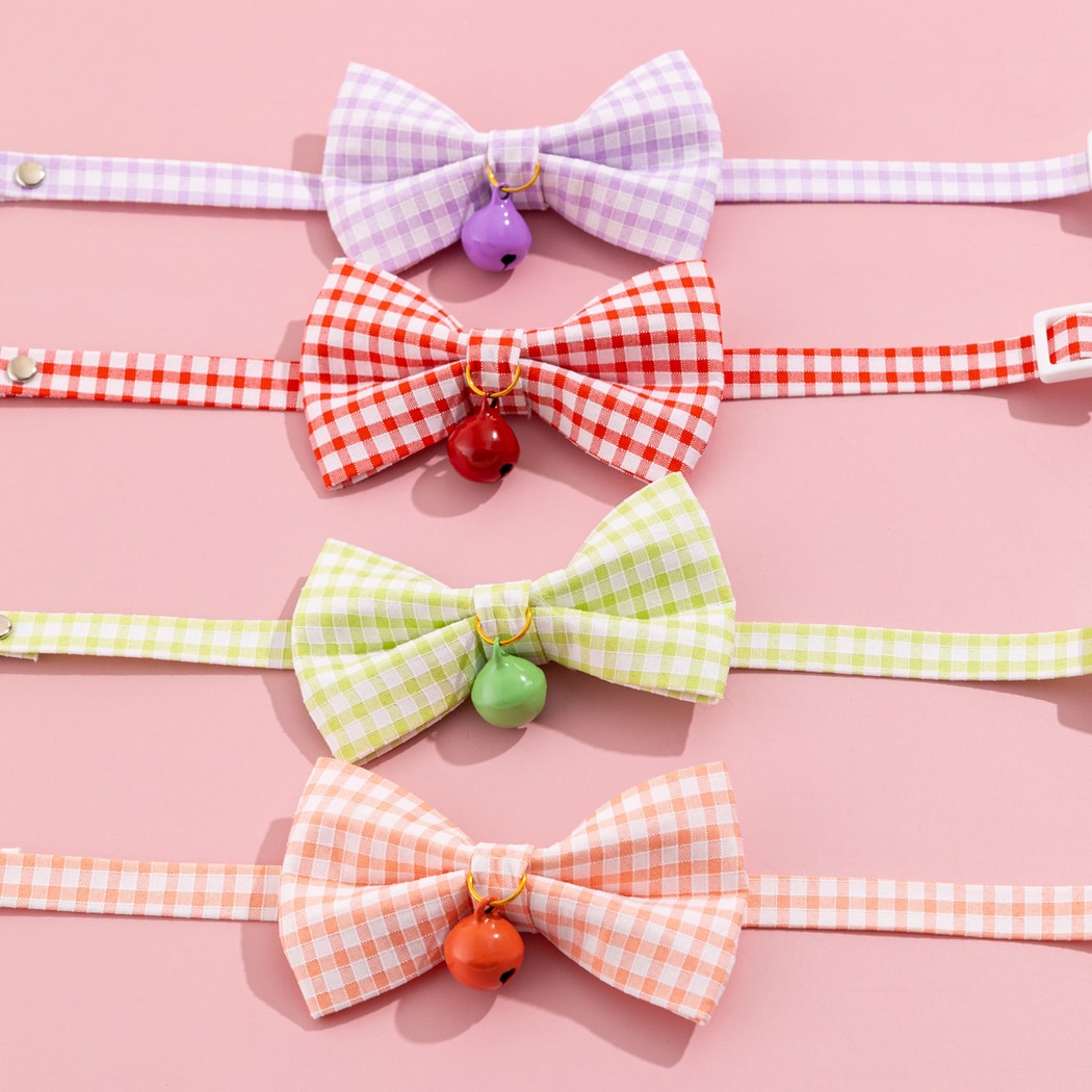 Mokka - Gingham Bell Accent Adjustable Cat Collar