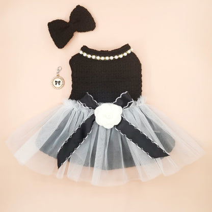 Close-up of bow detail on Ozzie princess tulle pet dress