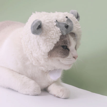 Ozzie lamb shape pet hat shown from the back