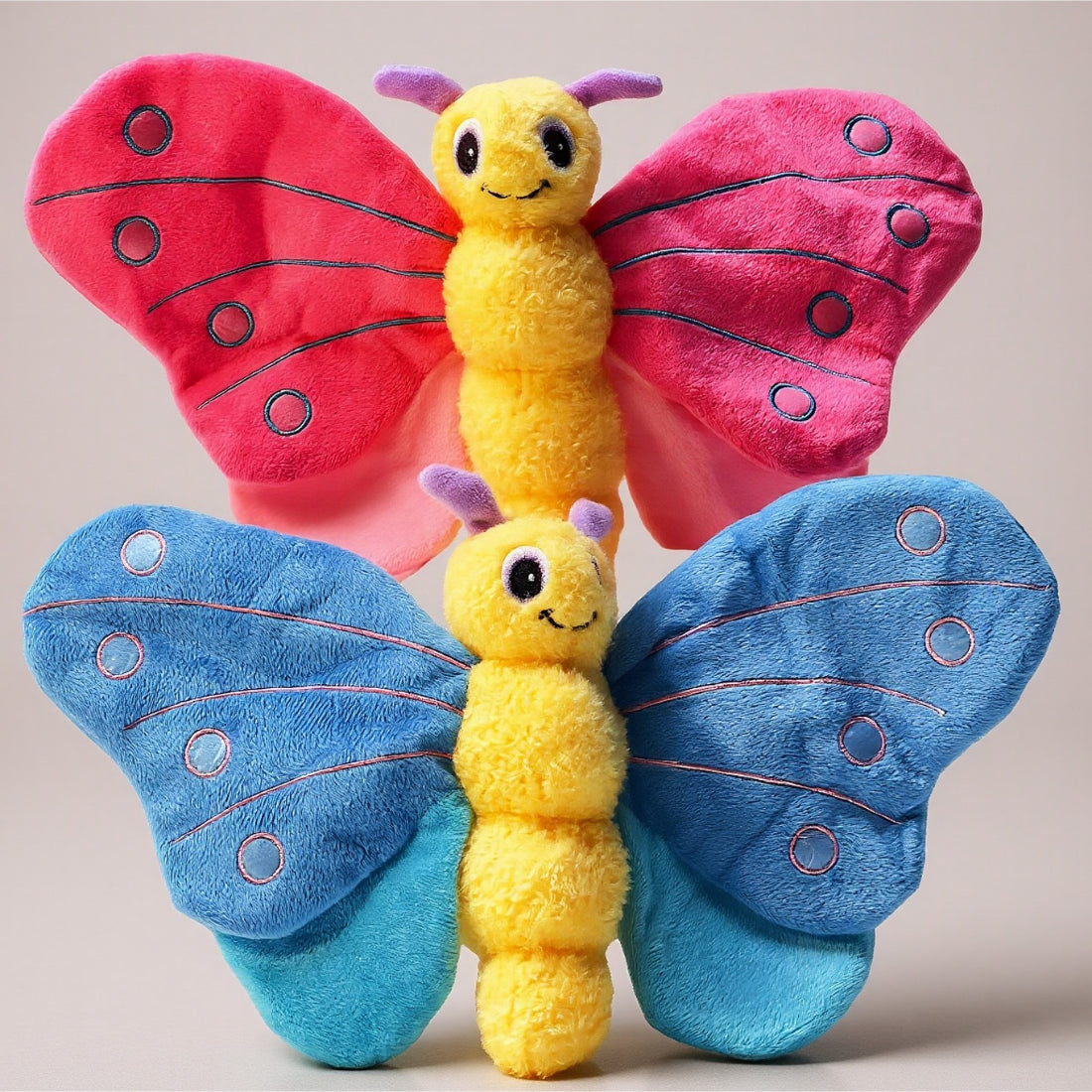 Colourful butterfly plush toy with vibrant wings and soft fabric for pets