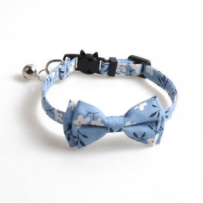 Mokka floral cat collar with bow tie laid out to show full length and design