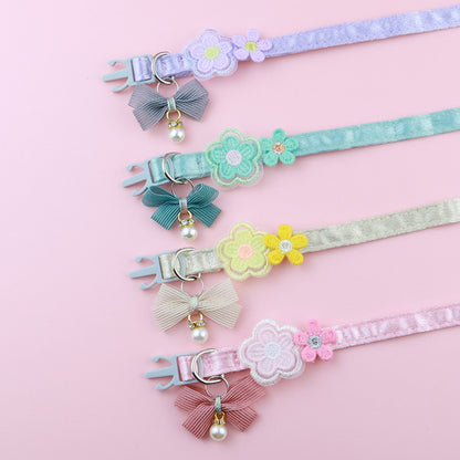 Mokka - Embroidered Floral Bow Detail Cat Collar