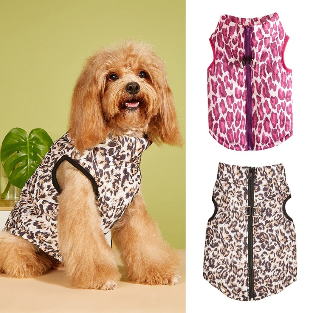 Ozzie - Leopard Print Contrast Trim Zip Dog Vest