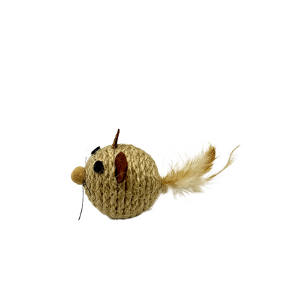 Moo - Rope Wrapped Mouse Feather Tail Cat Toy