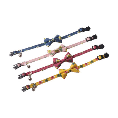 Mokka floral bow tie cat collar showing breakaway clasp mechanism for breakawayty