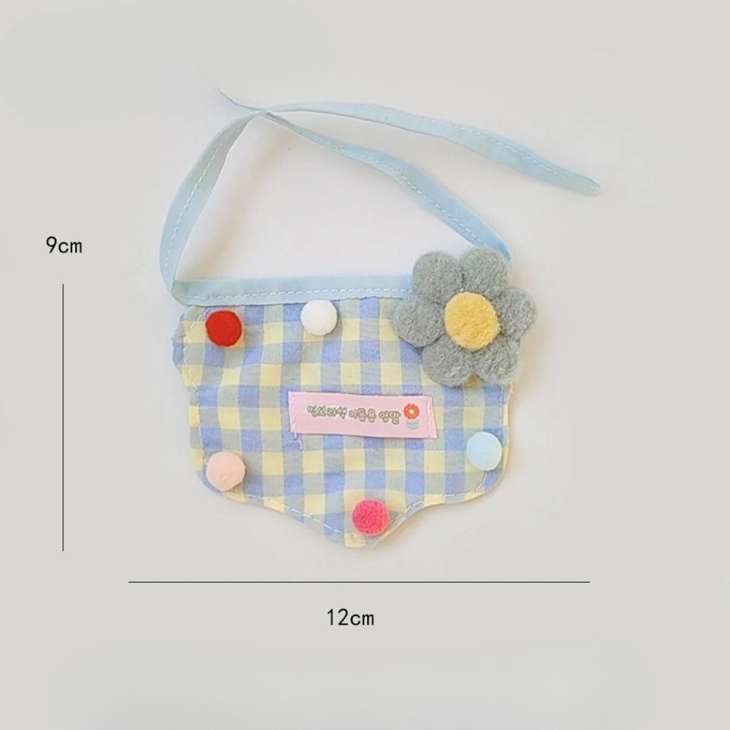Mokka - Gingham Flower Pom-Pom Bib Pet Neckwear