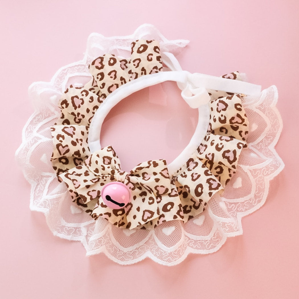 Mokka - Lace Ruffle Bow Bell Decorative Cat Collar
