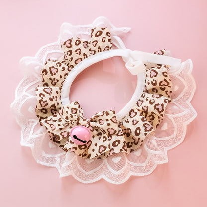 Mokka - Lace Ruffle Bow Bell Decorative Cat Collar
