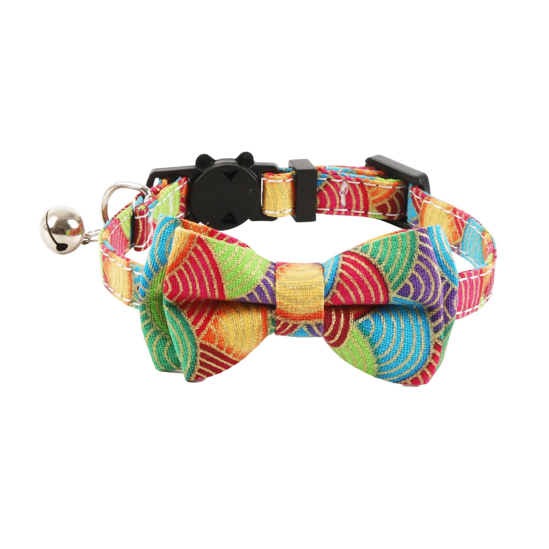 Close-up of Mokka cat collar showing modern pattern bow detail