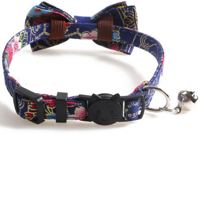 Mokka Japanese-style bow tie cat collar displayed with bow tie facing forward