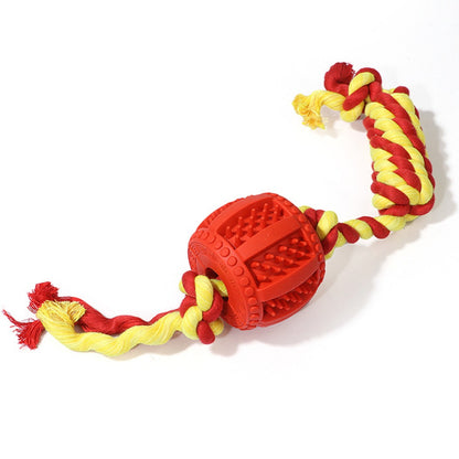 Petkin dog chew toy with colorful rope and rubber ball for chewing