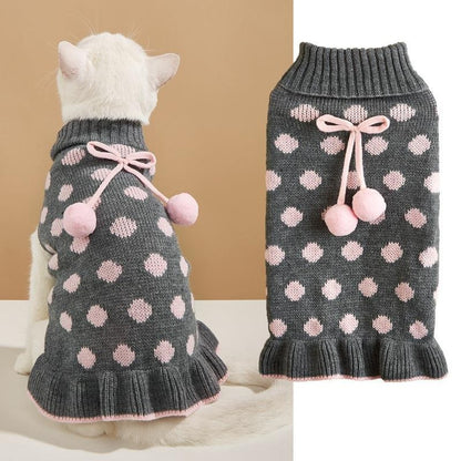 Ozzie - Bow Detail Ruffled Hem Pet Knit Sweater